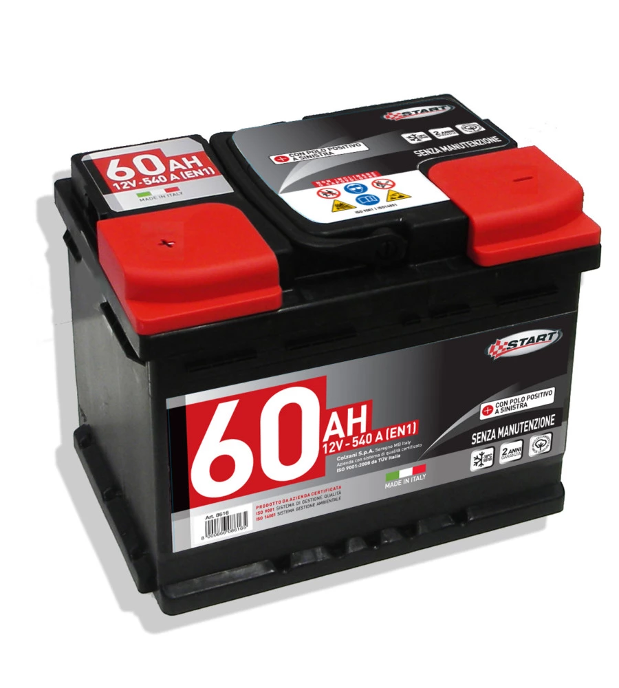 Batteria auto 60ah 12v 540a polo positivo sinistro cassetta l2